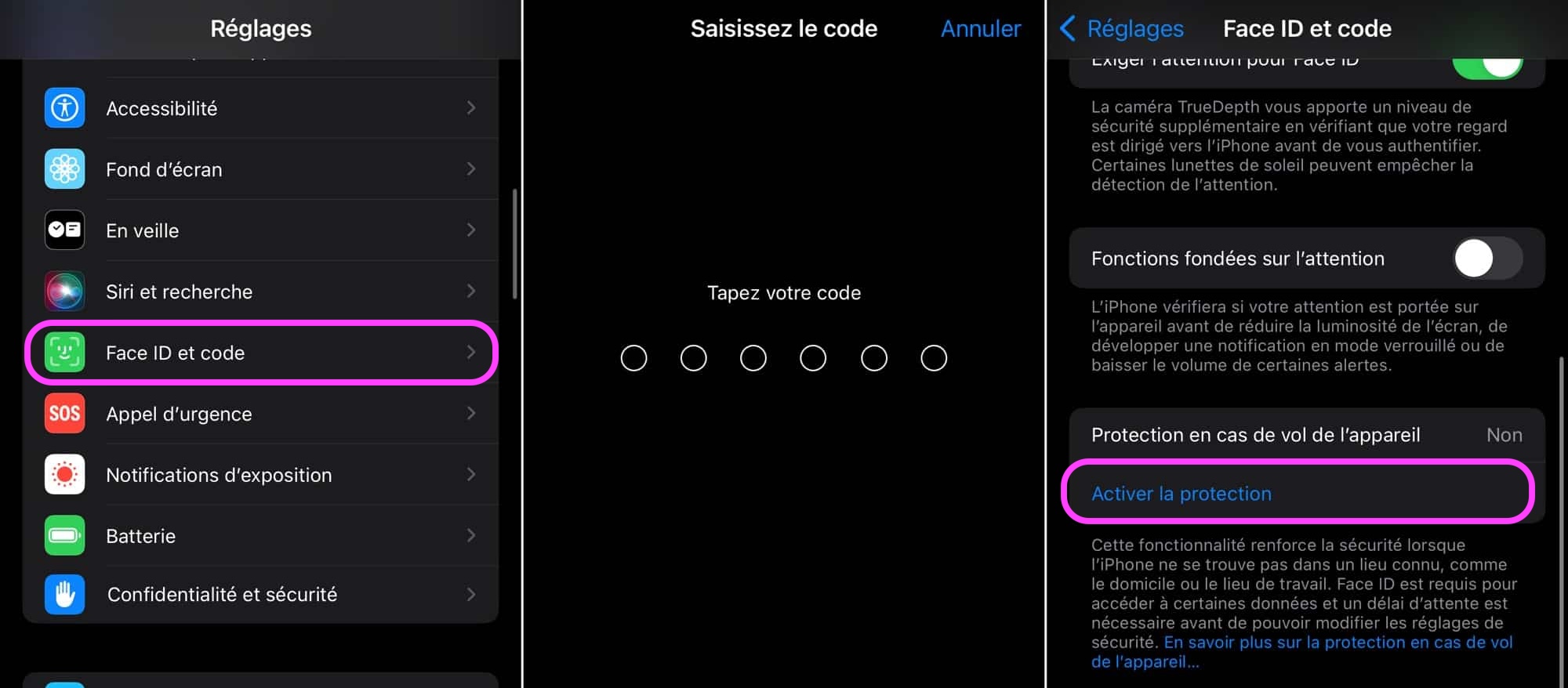 Activer fonction protection en cas de vol