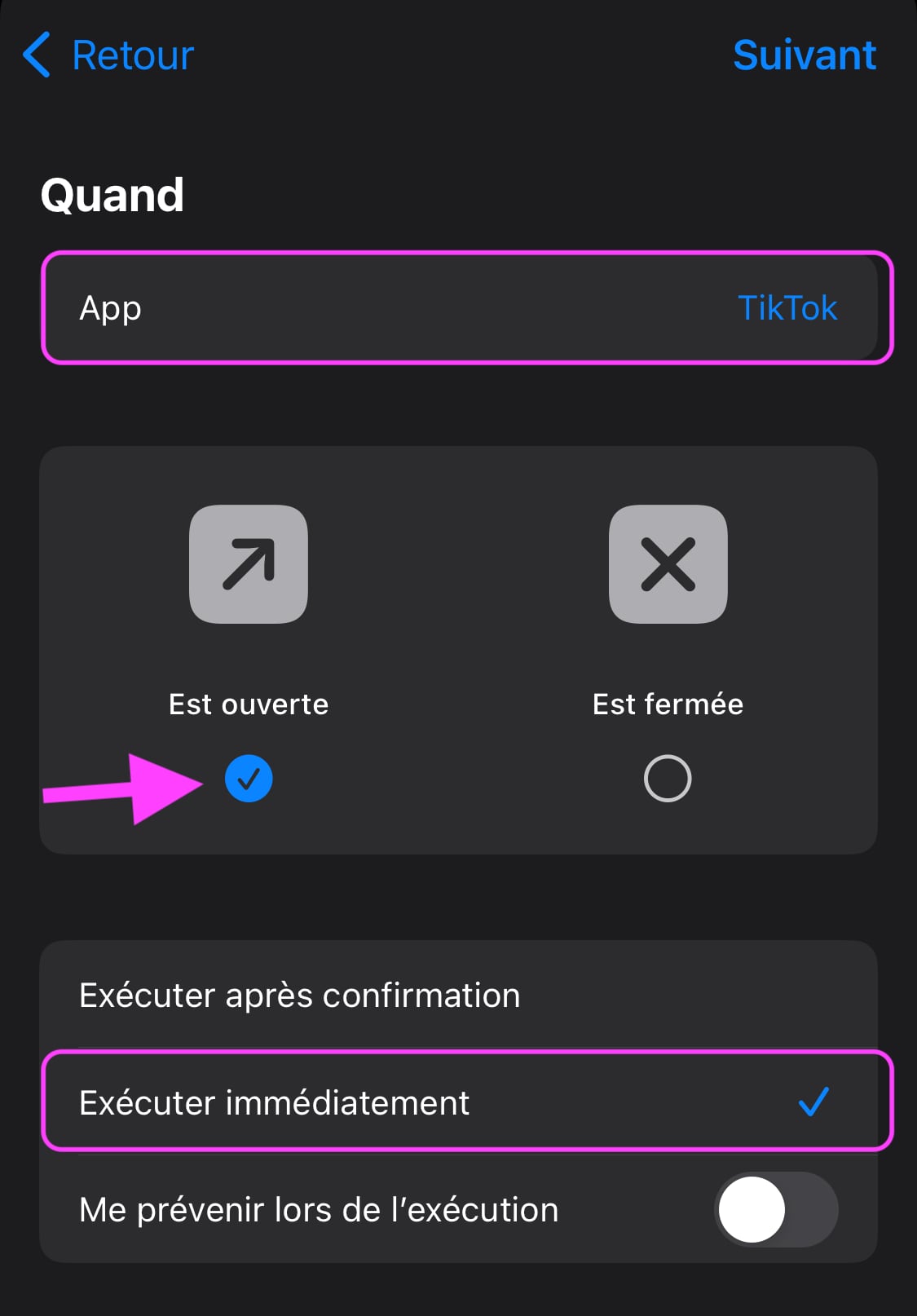 Automatisme choix app