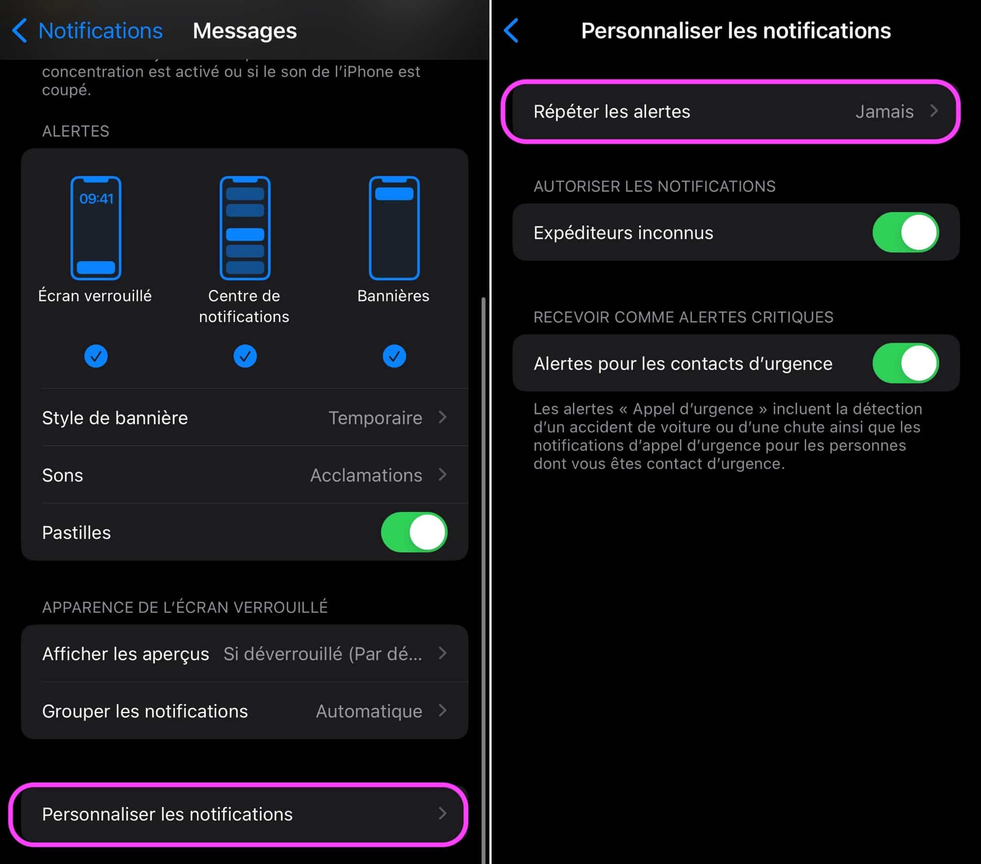 iOS répéter alerte iMessage