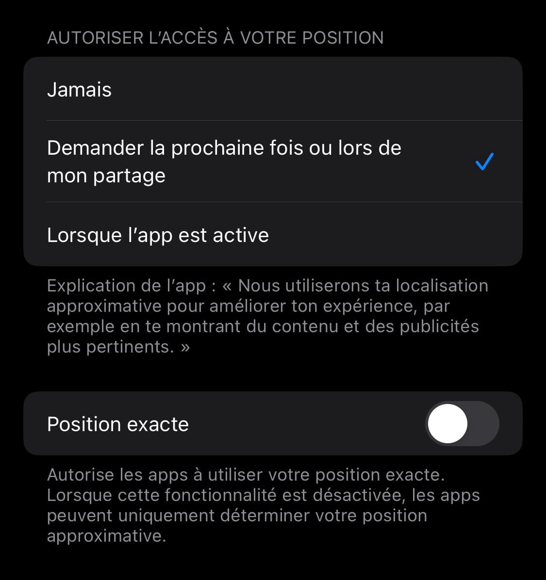 Position approximative du GPS iPhone