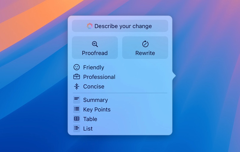 Apple intelligence menu contextuel