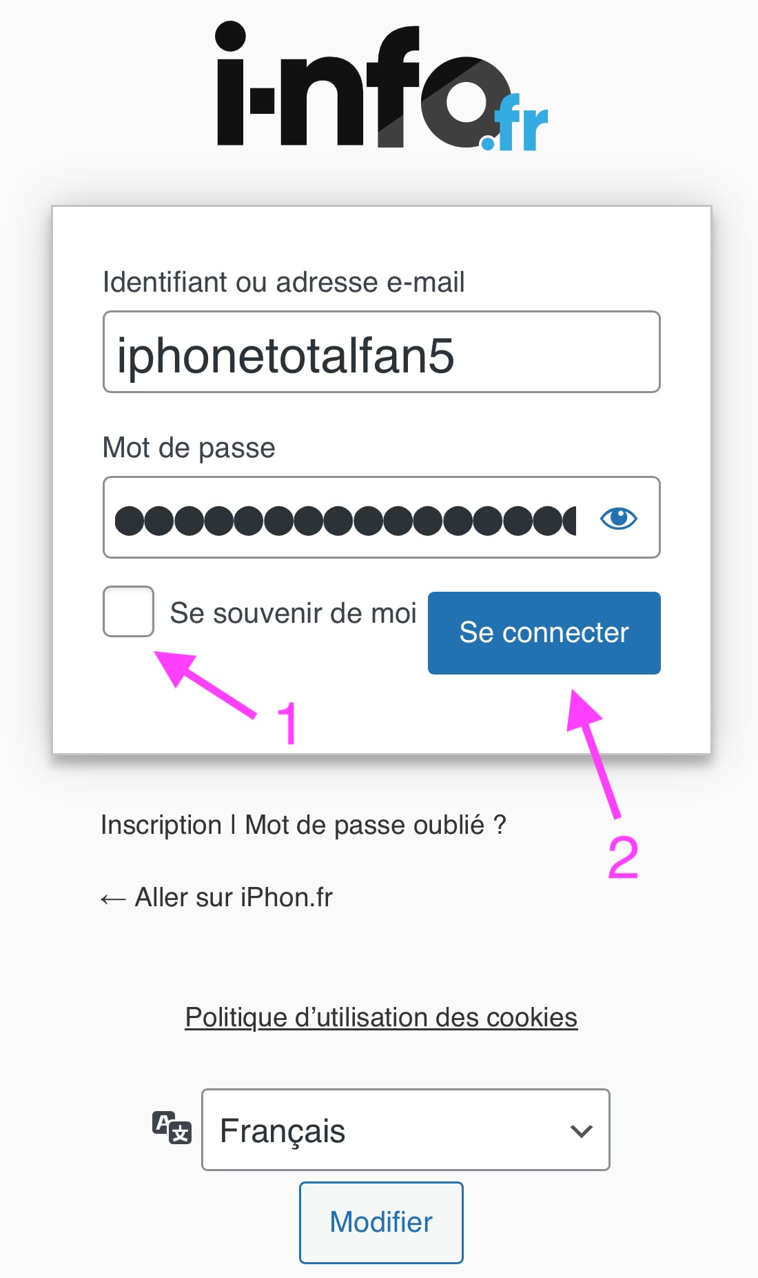 i-nfo.fr réglages connexion