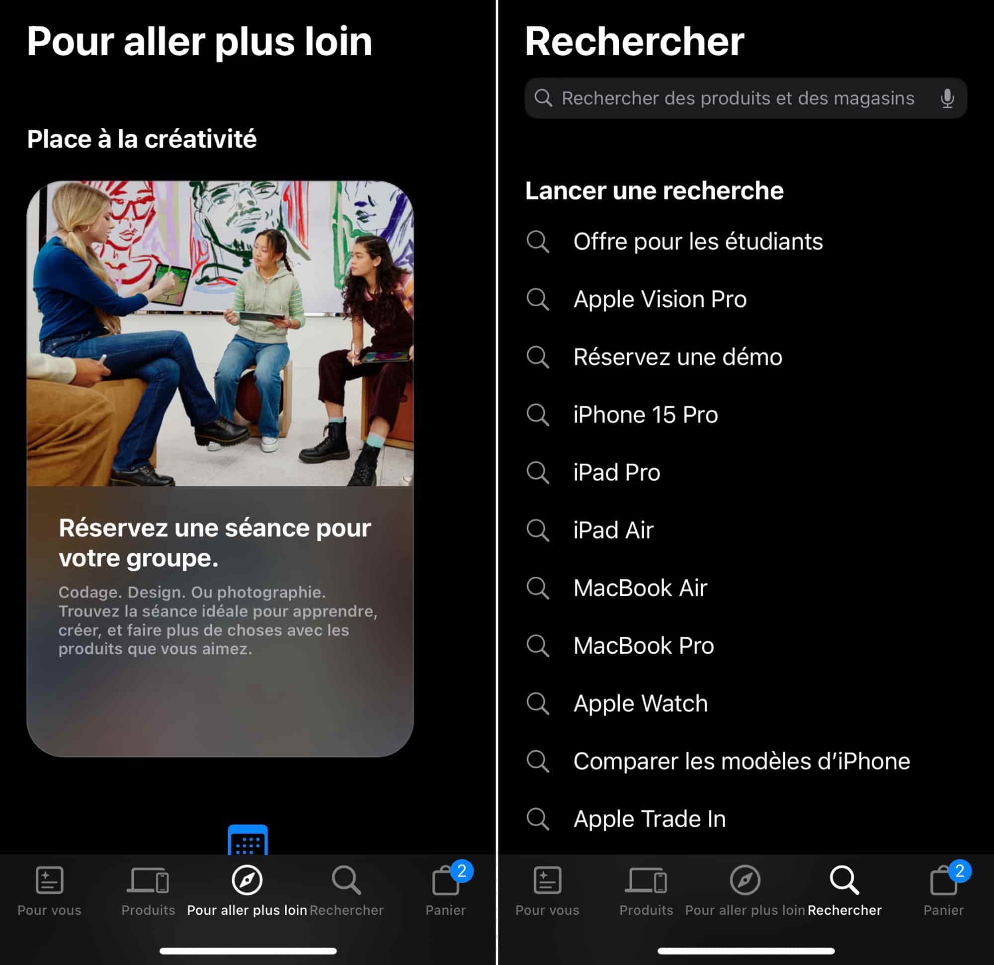 App Apple Store nouvel onglet