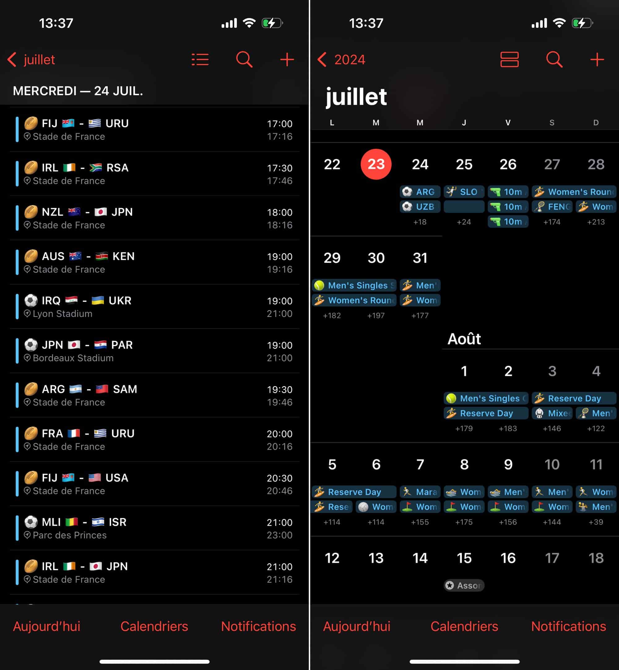 Calendrier des JO de Paris 2024 iPhone