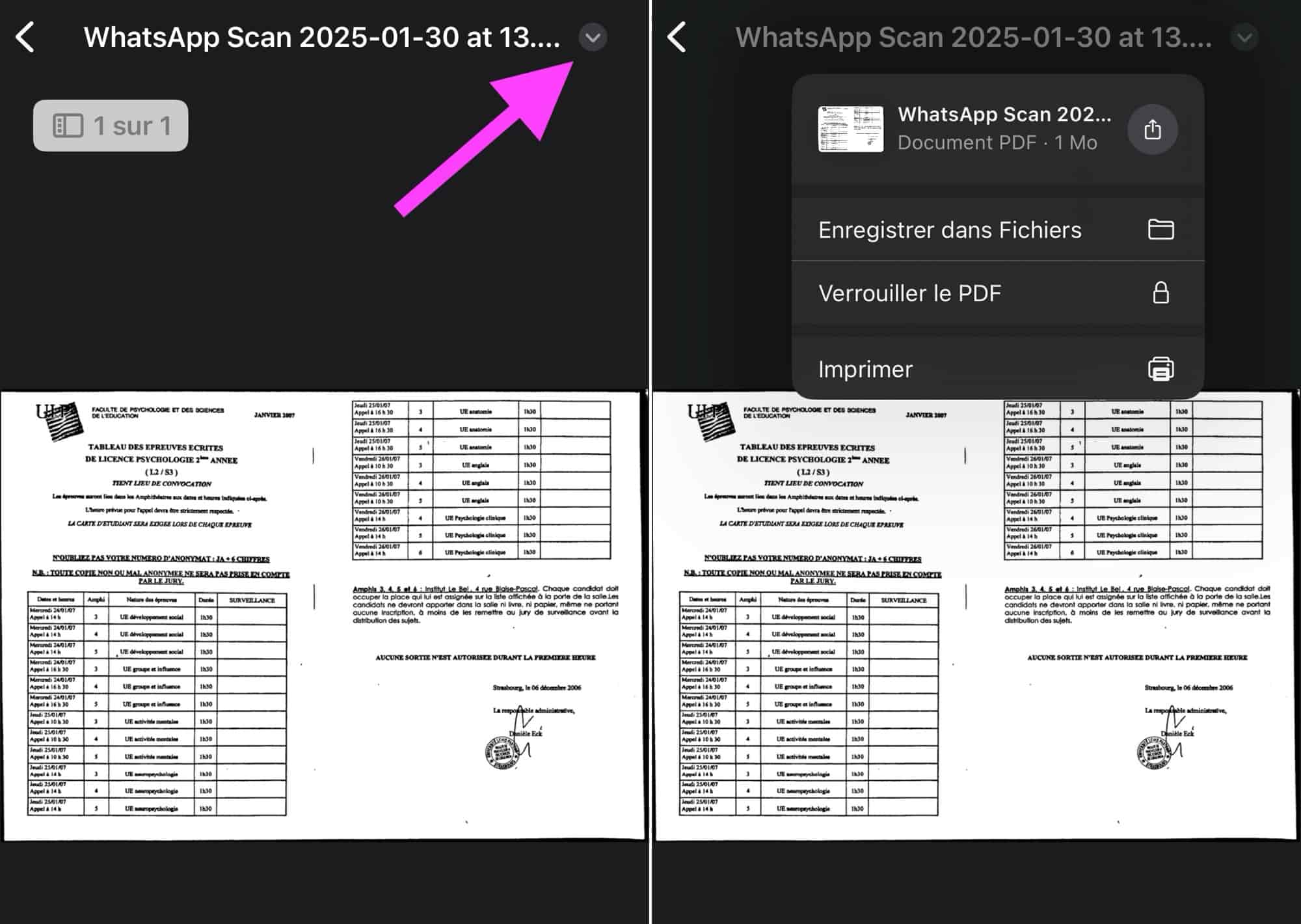Enregistrer document scanné WhatsApp