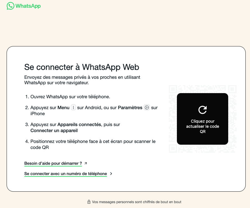 WhatsApp connexion web iPhone QR Code