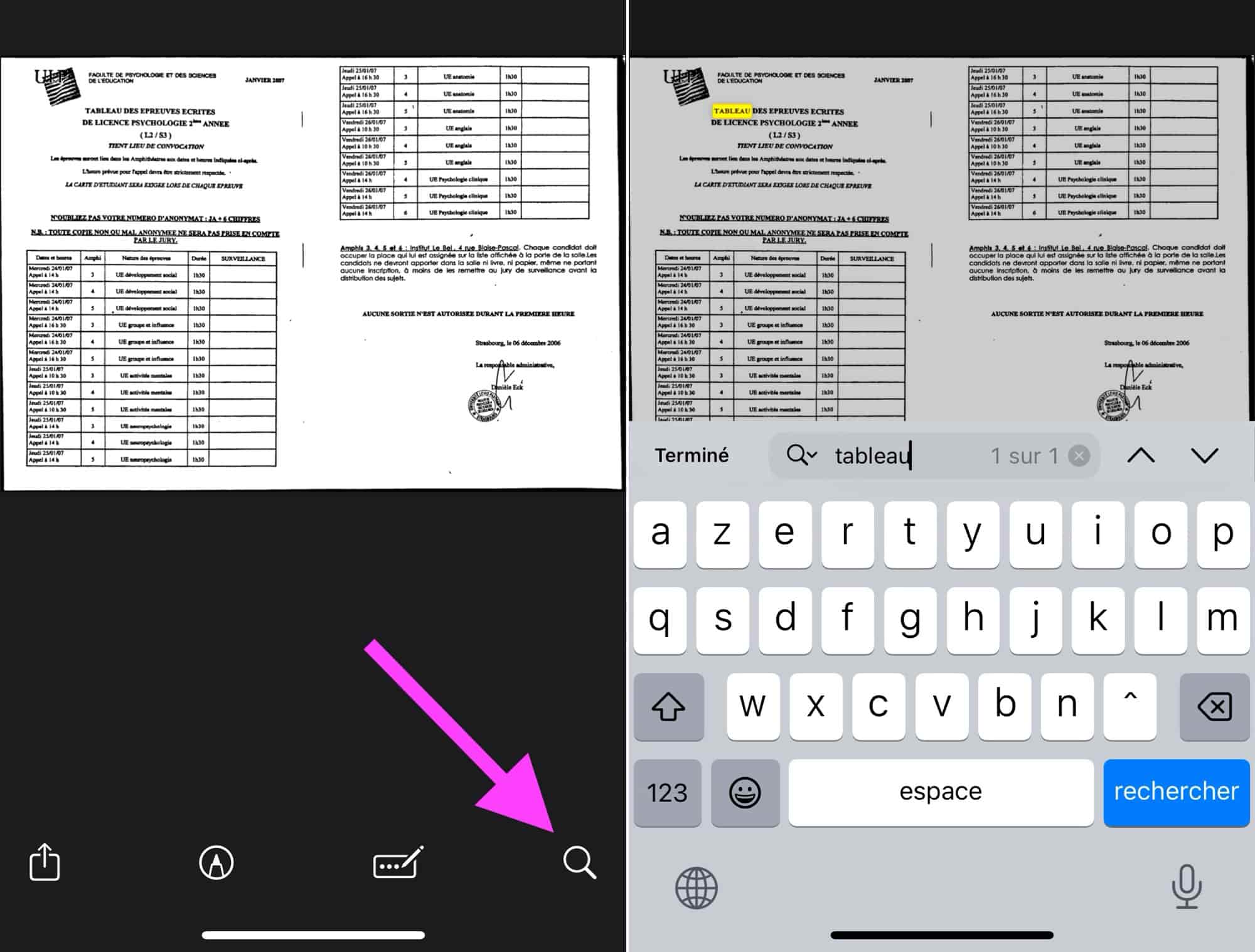 Recherche document scan WhatsApp