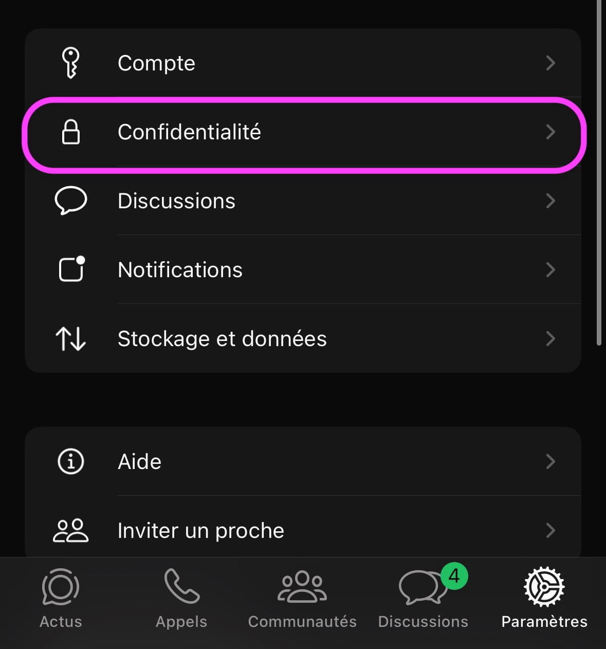 WhatsApp confidentialité