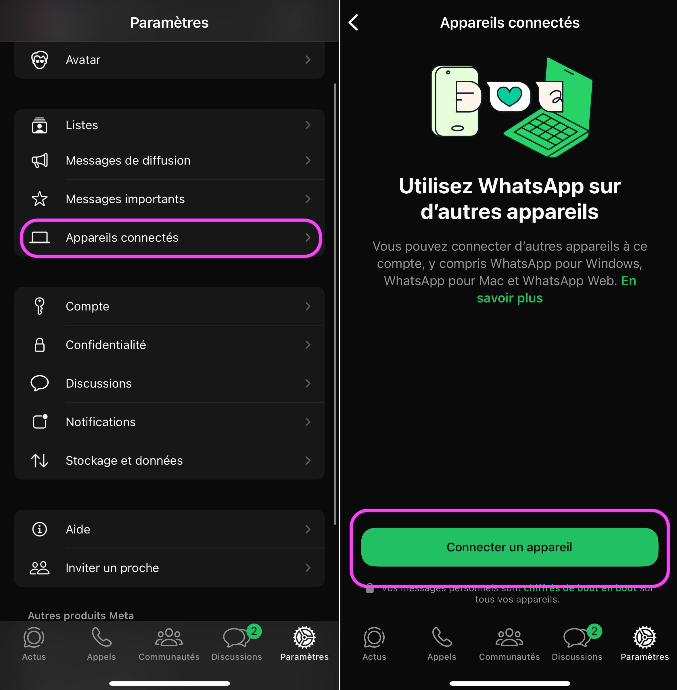 WhatsApp connexion web iPhone
