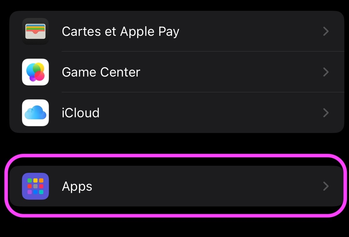 Réglages iOS apps