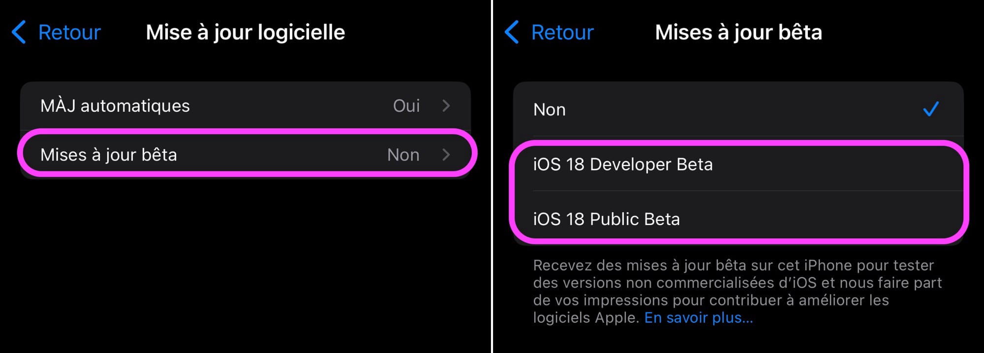 Mise à jour bêta iOS