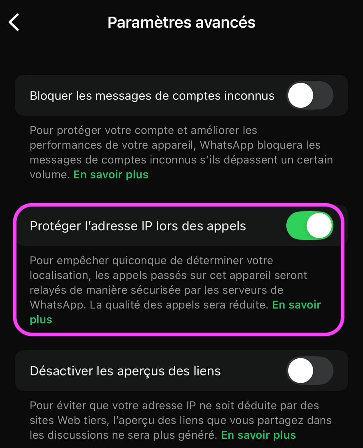 WhatsApp protéger adresse IP