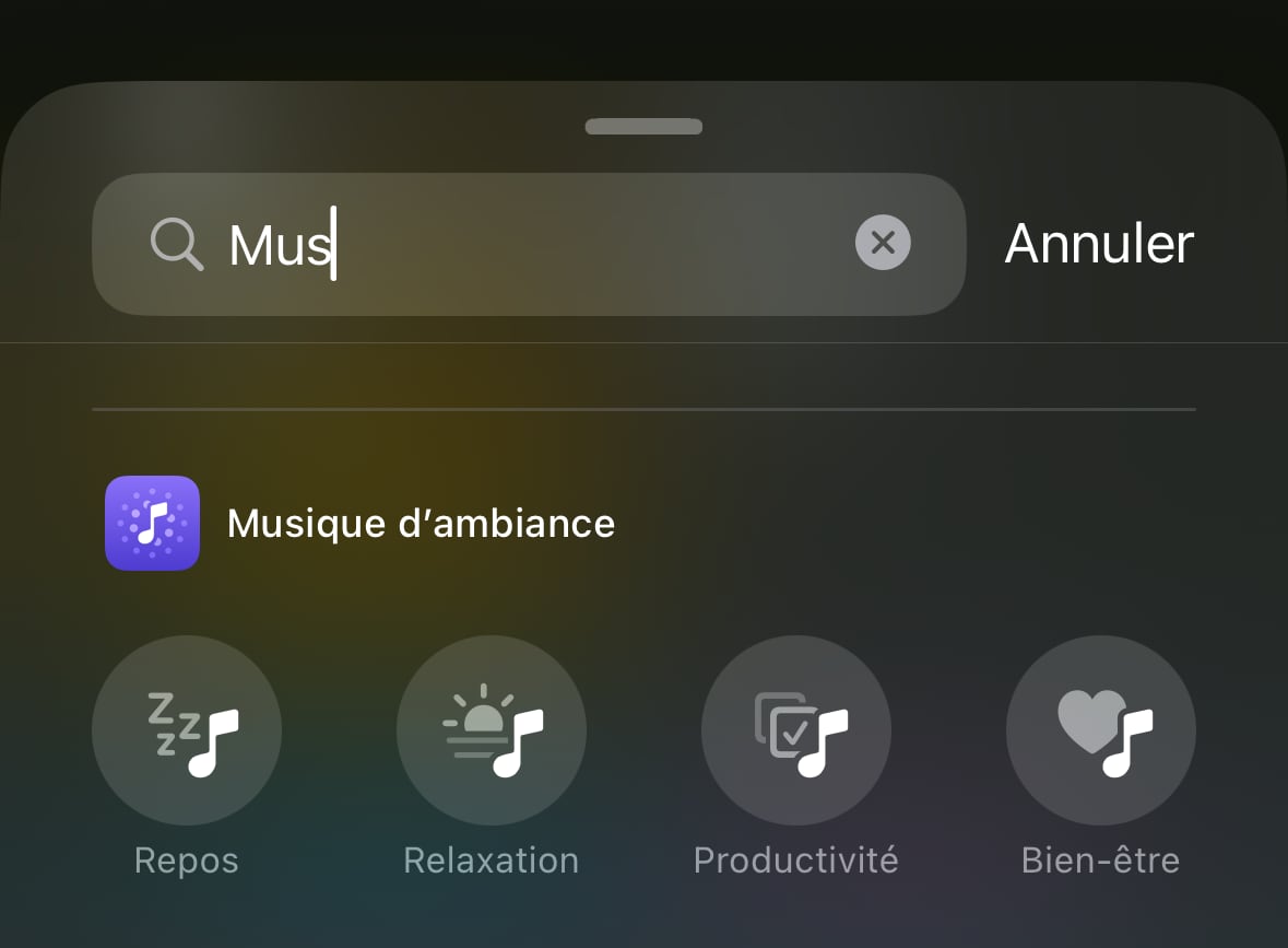 Centre de contrôle iOS 18.4 Musique ambiance
