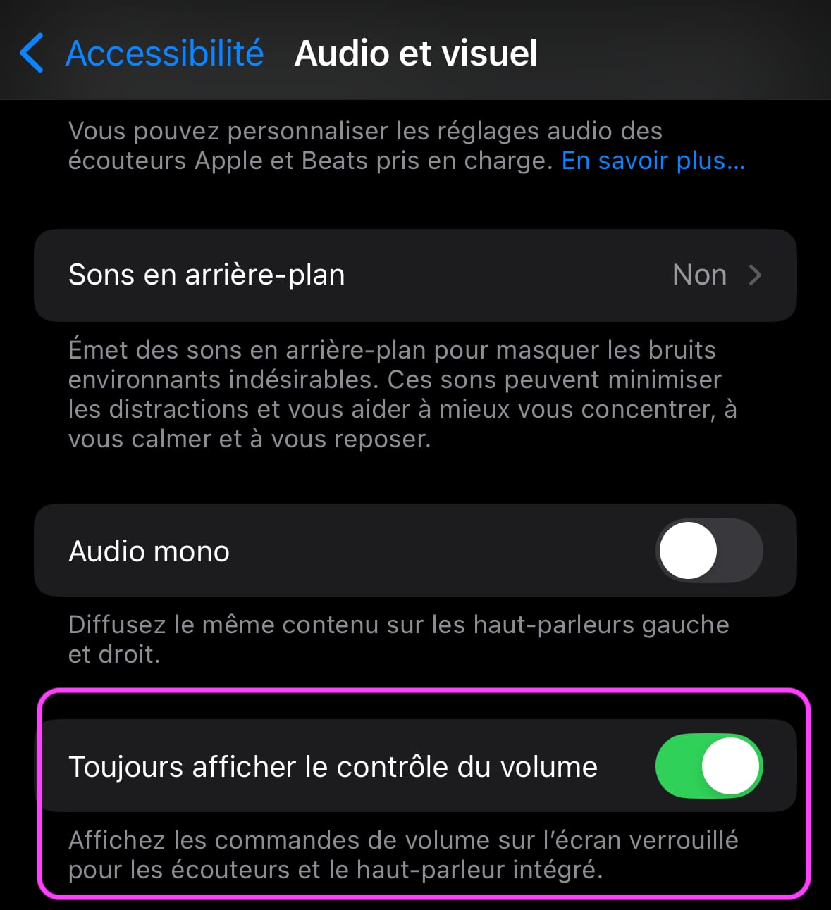 Contrôle volume audio iOS 18.2