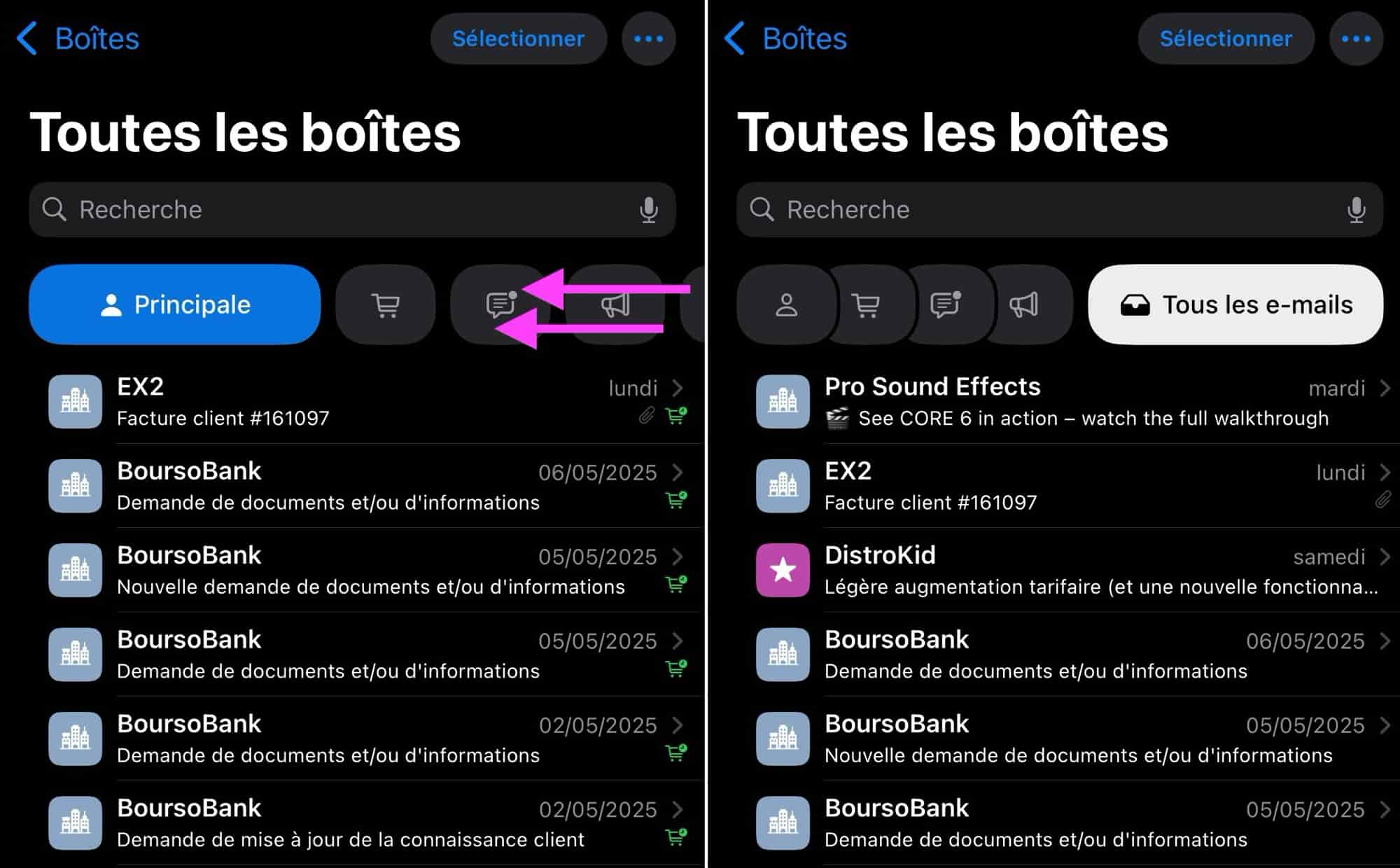 App mail Tous les emails
