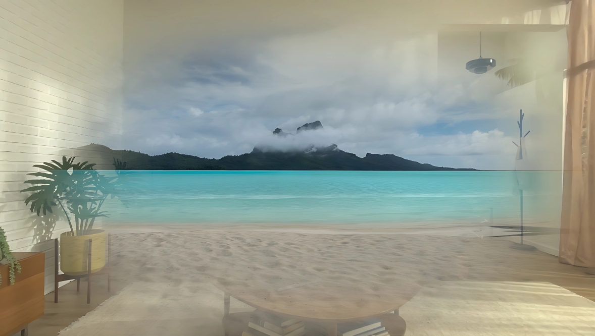 Environnement immersif visionos plage salon