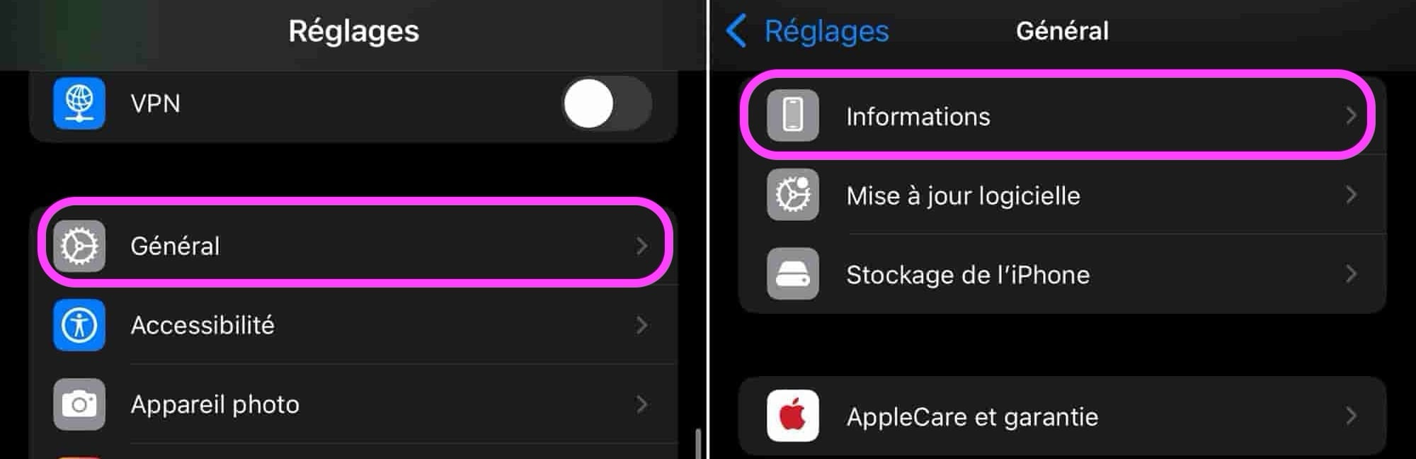 Numéro IMEI Réglages