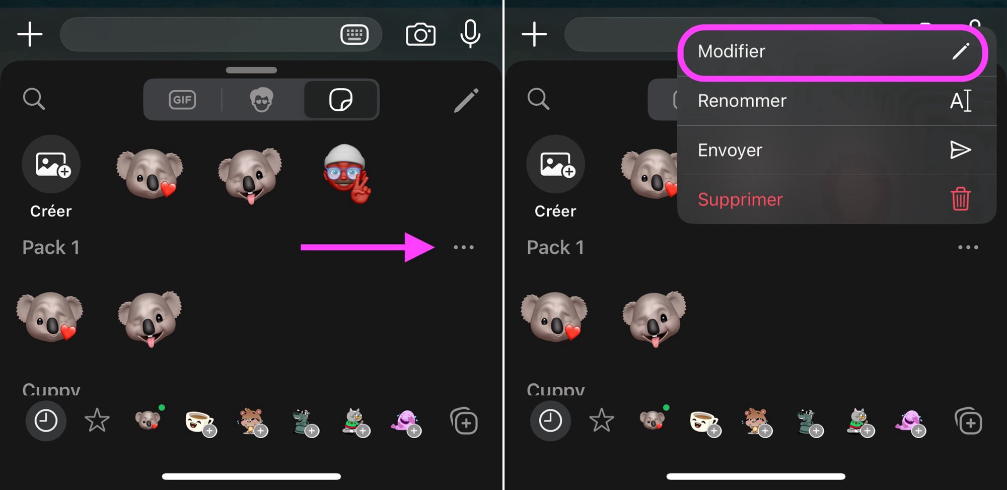 Modifier pack stickers WhatsApp