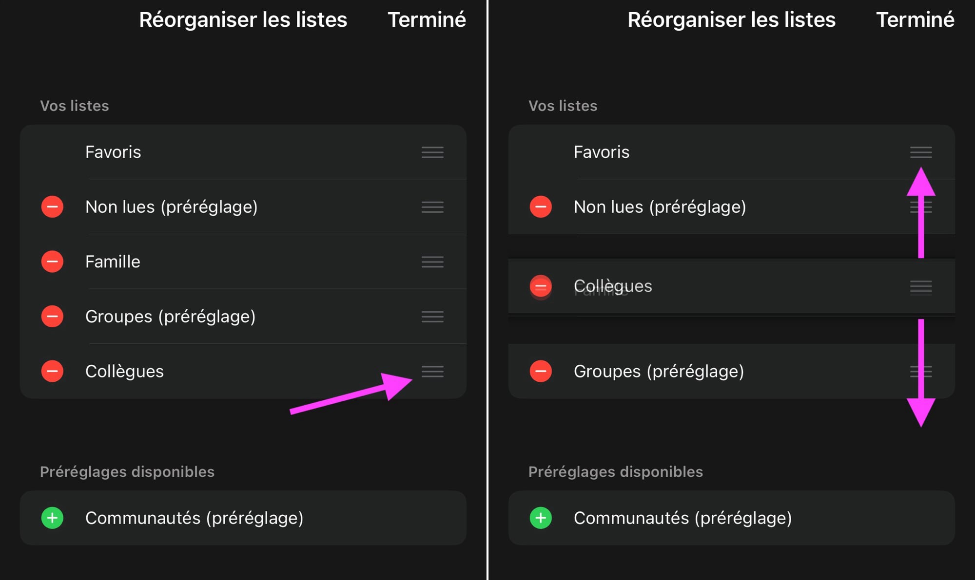 Ordre liste WhatsApp
