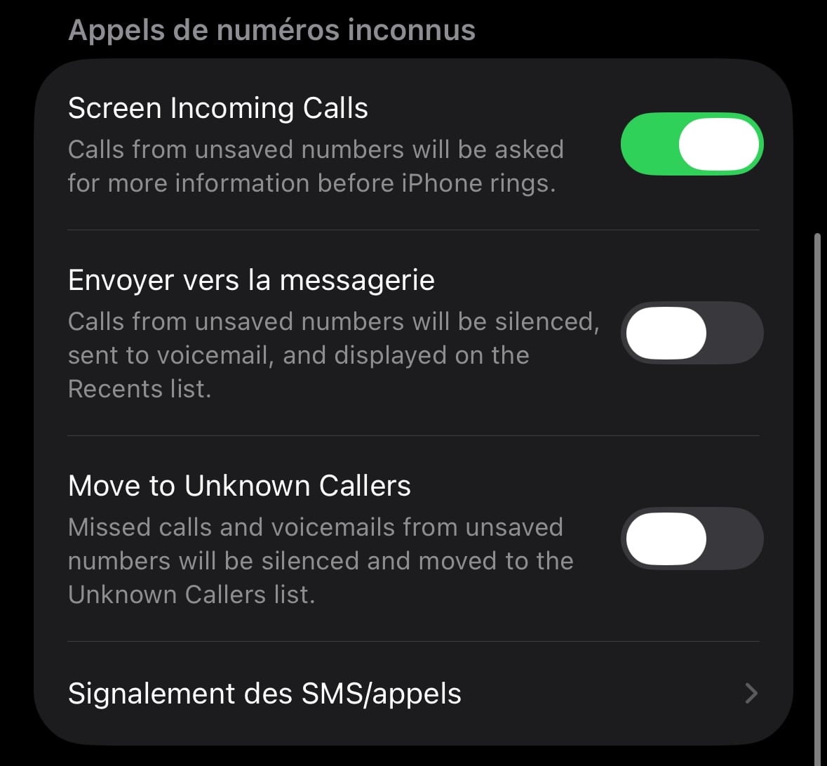 Appels numéros inconnus iOS 26