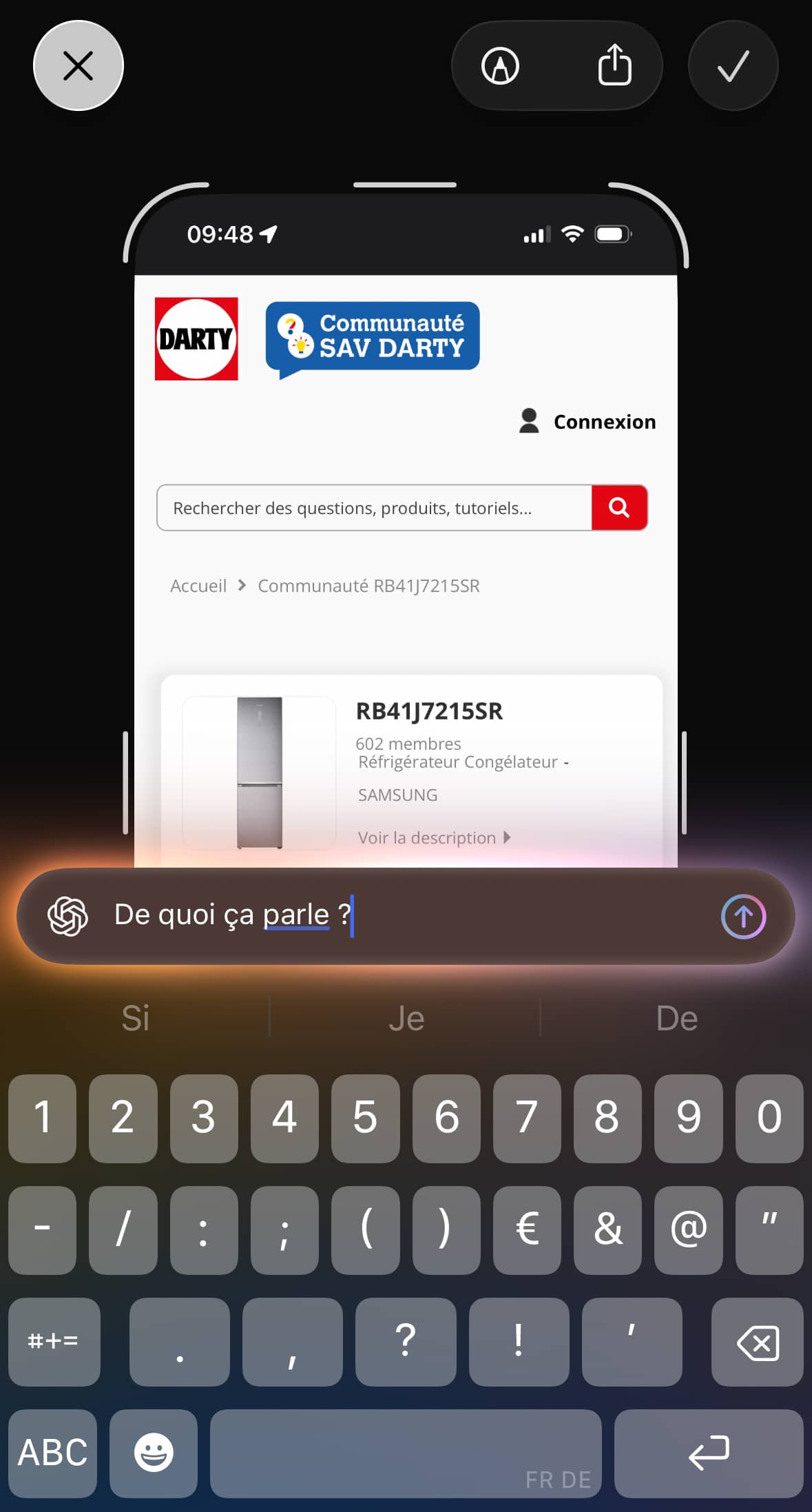 ChatGPT capture d'écran iOS 26