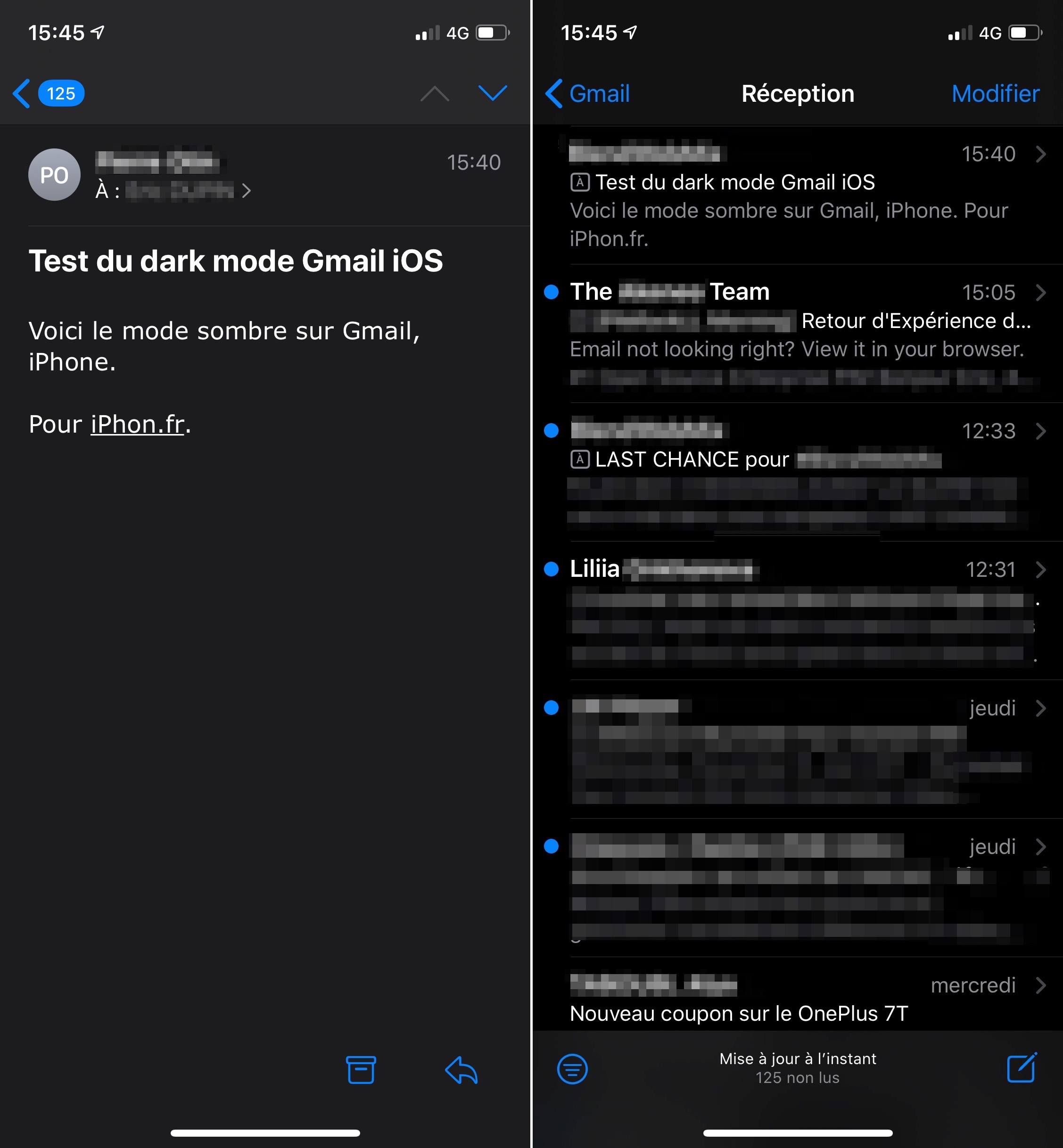 Google Gmail mode nuit iOS 13