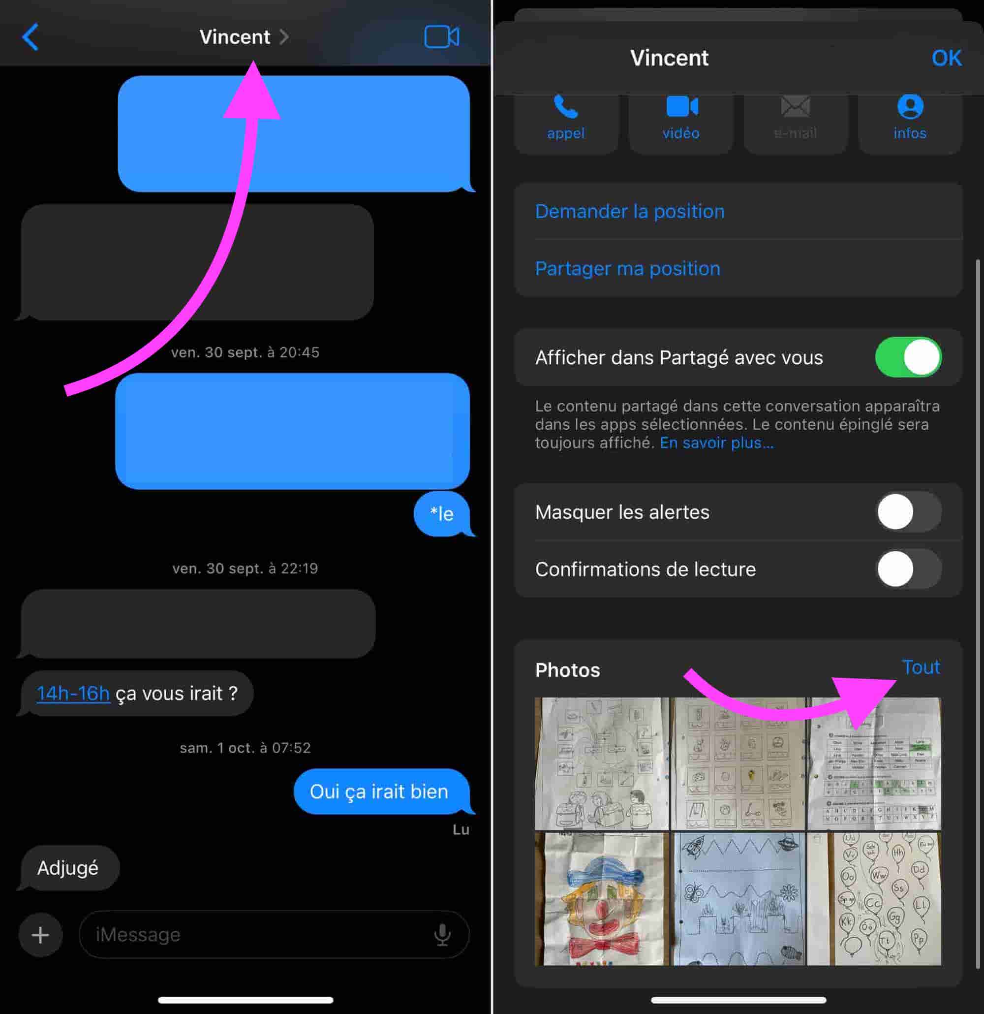 Accès contenus iMessage