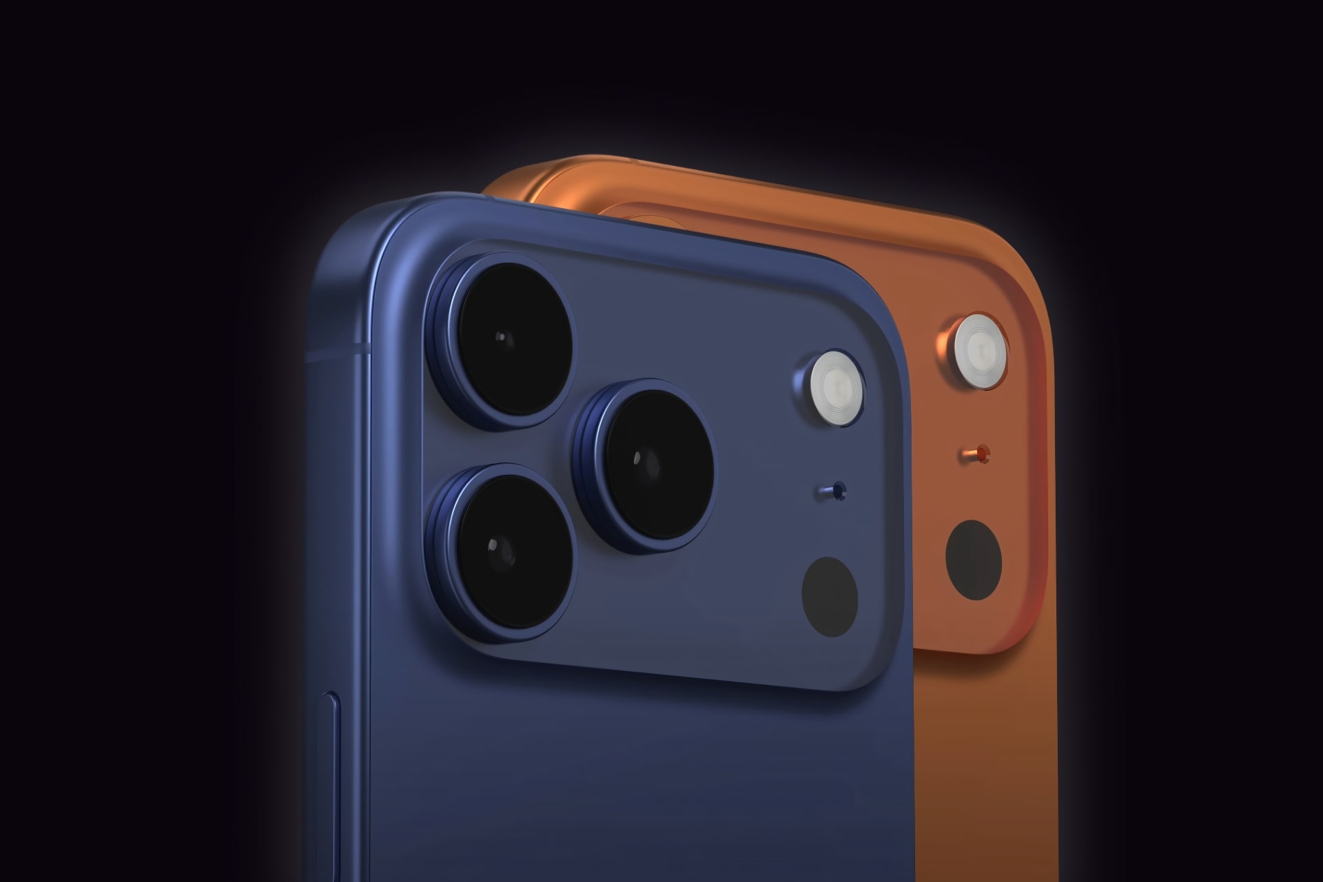 iPhone 17 pro bleu orange fond noir