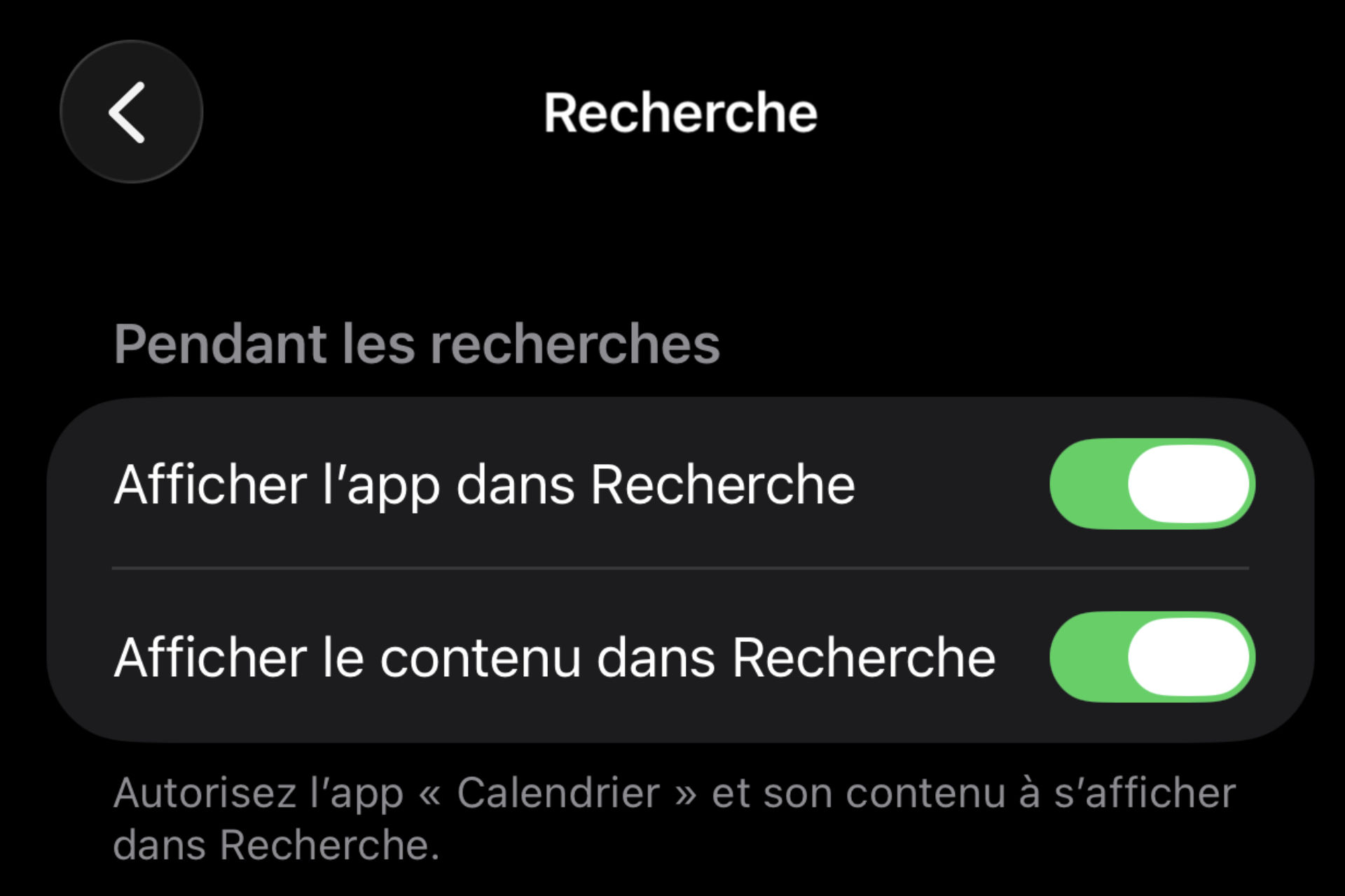 Bouton recherche calendrier iOS