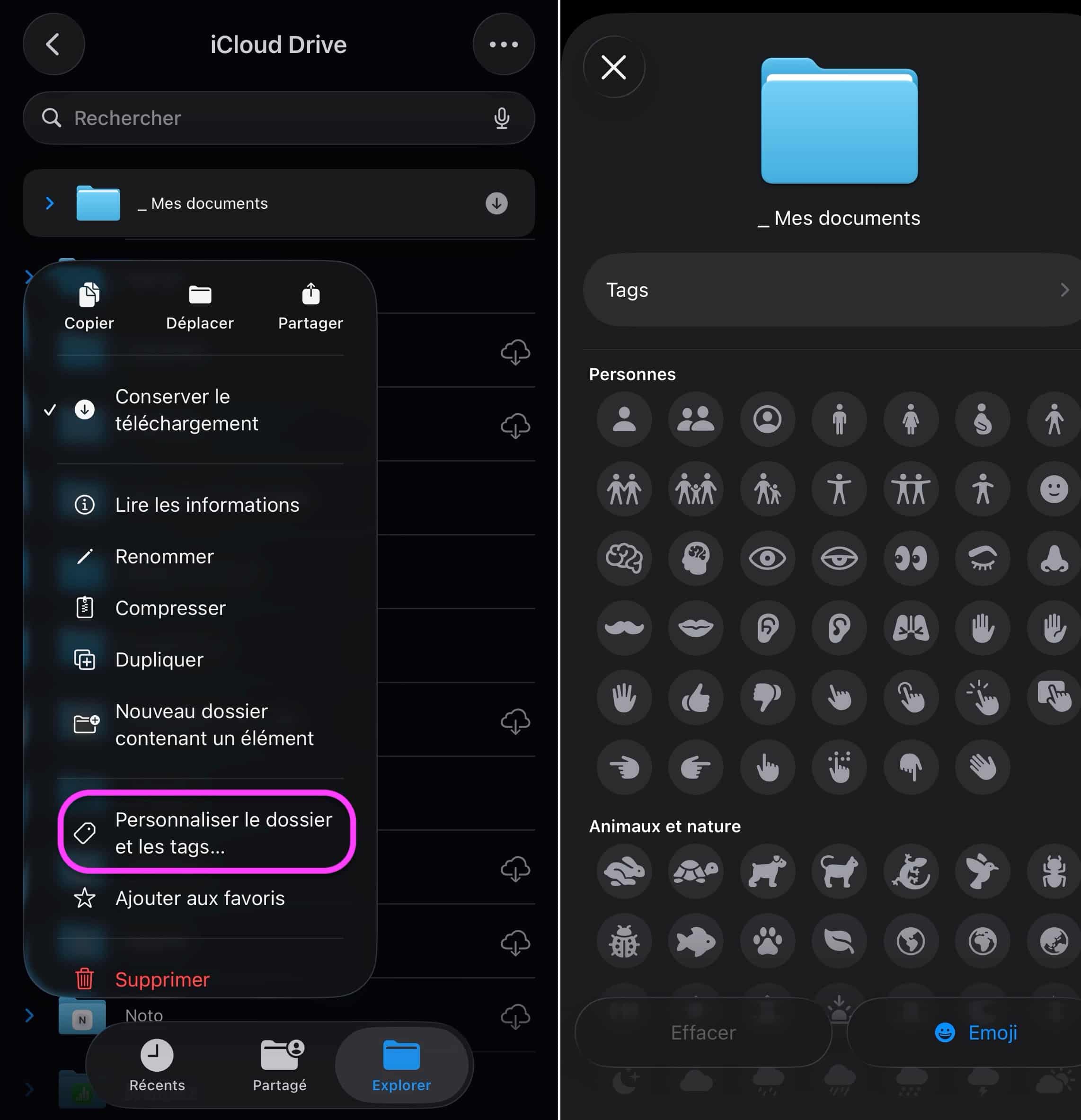 App Fichiers dossier couleur iOS 26