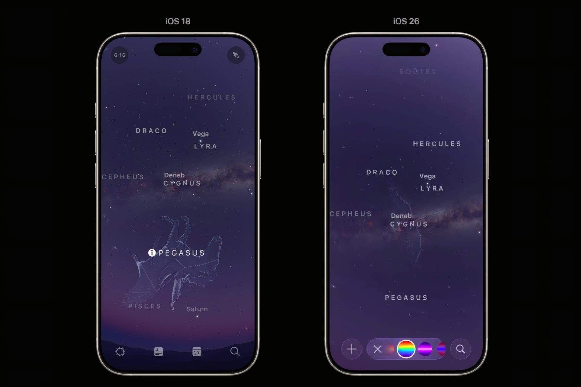 Liquid glass sky guide iOS 18 vs 26