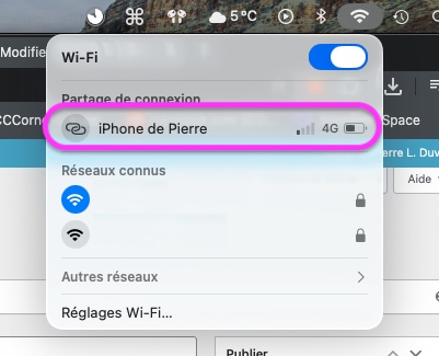 Partage connexion iPhone macOS