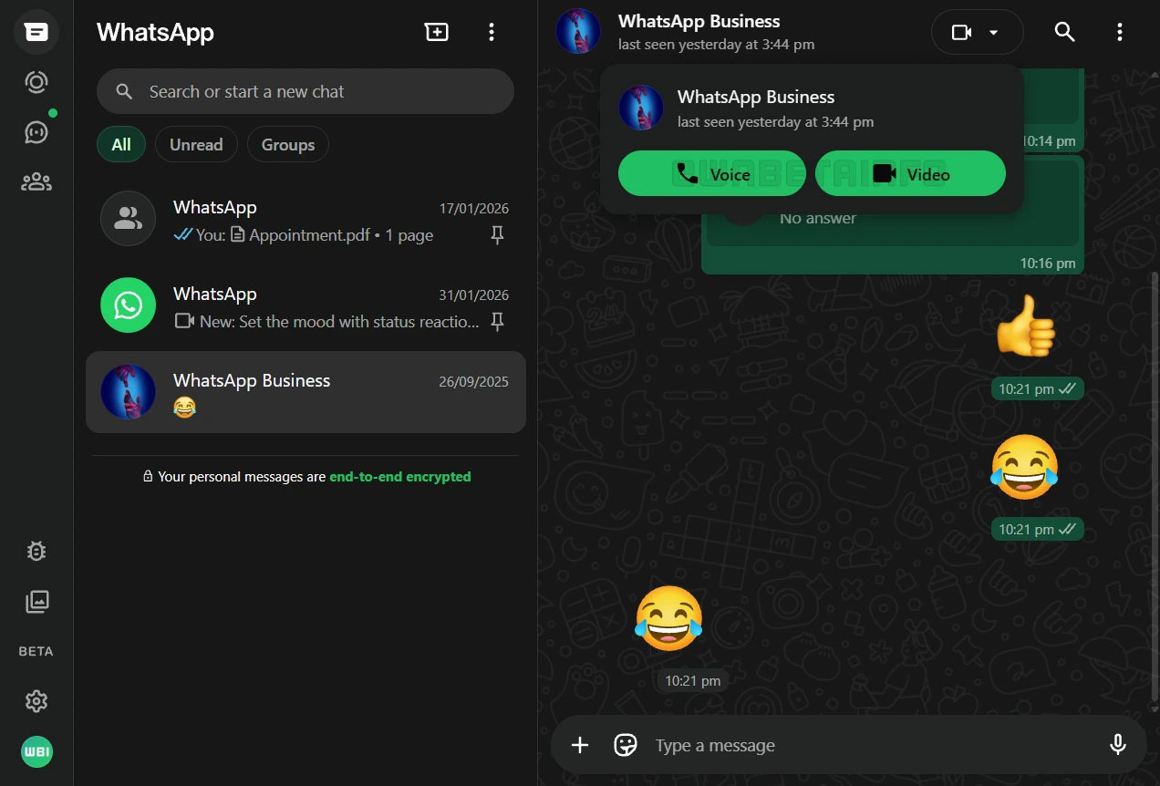 Wabetainfo whatsapp web calls