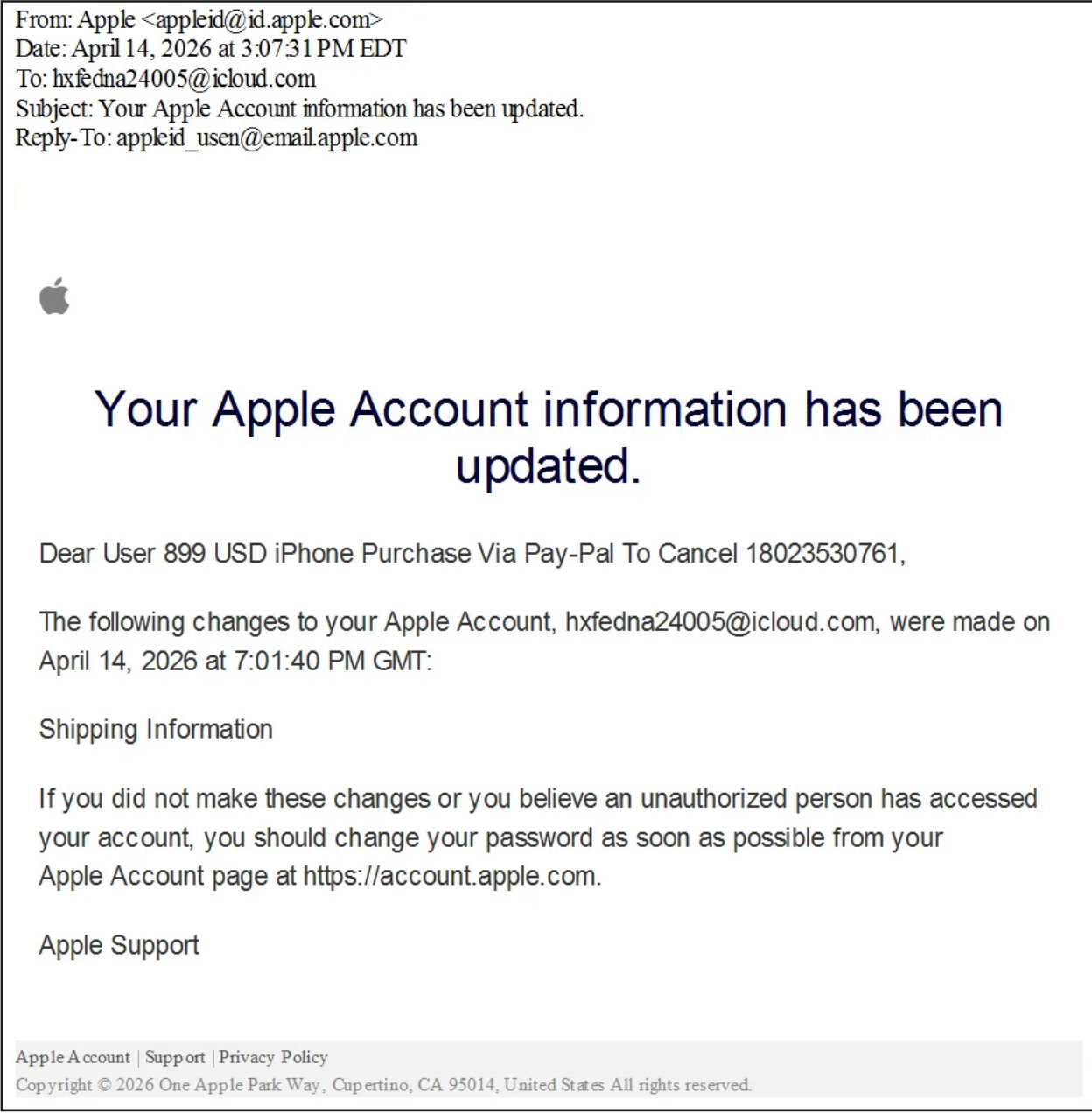 Apple mail message arnaque