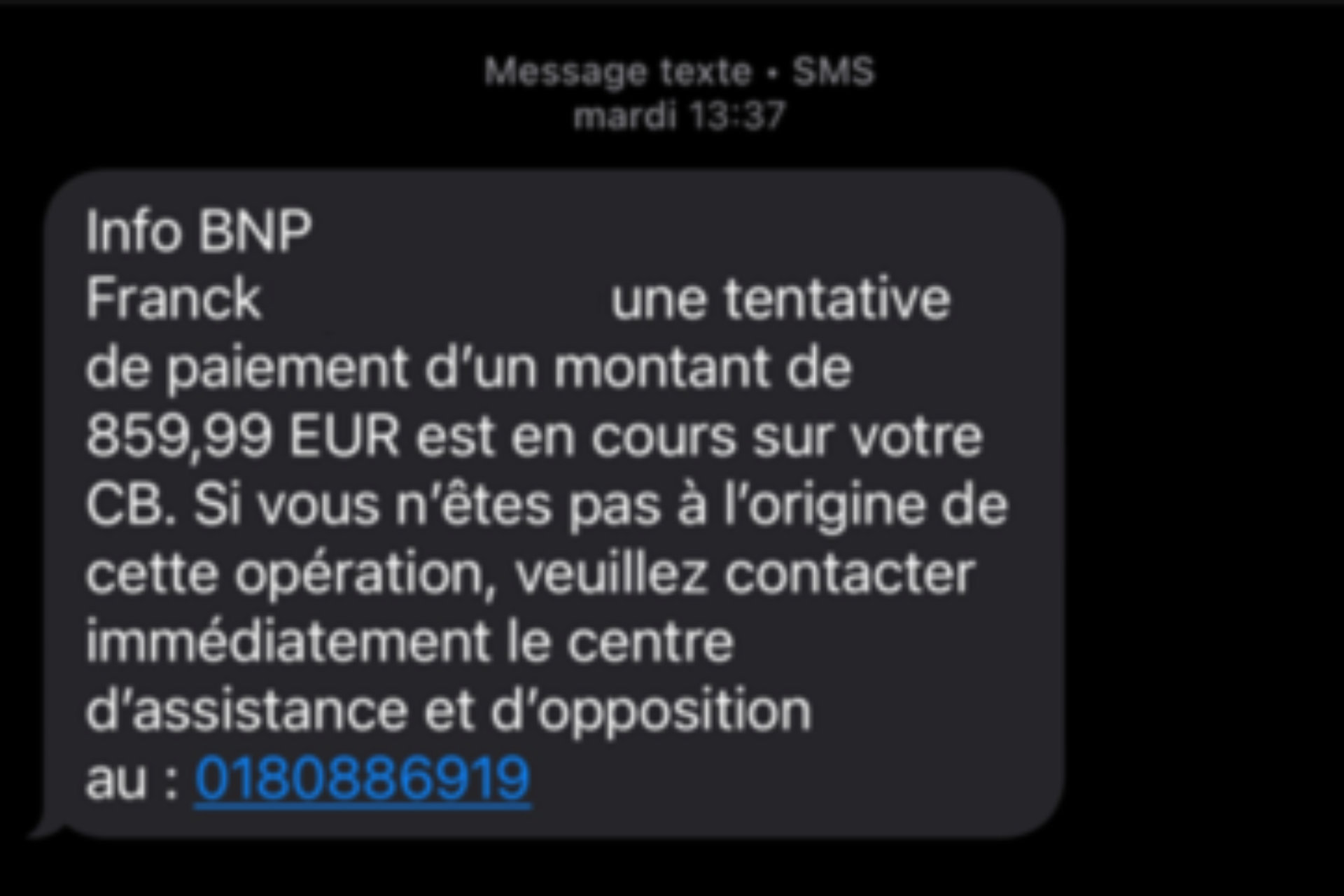 Arnaque sms banque