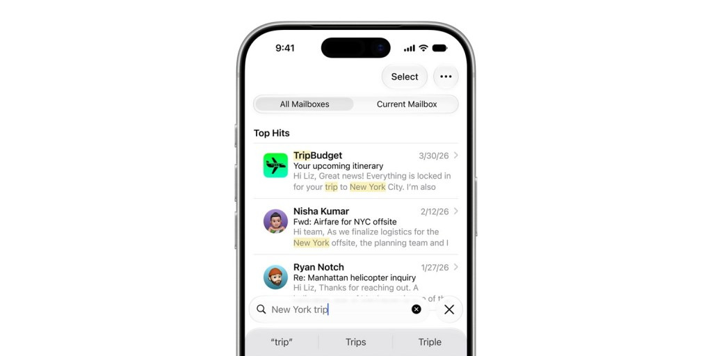 Mail search iOS 27 apple