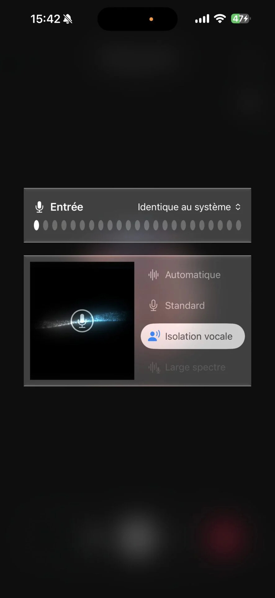 WhatsApp mode microphone isolation voix large spectre iPhone 3