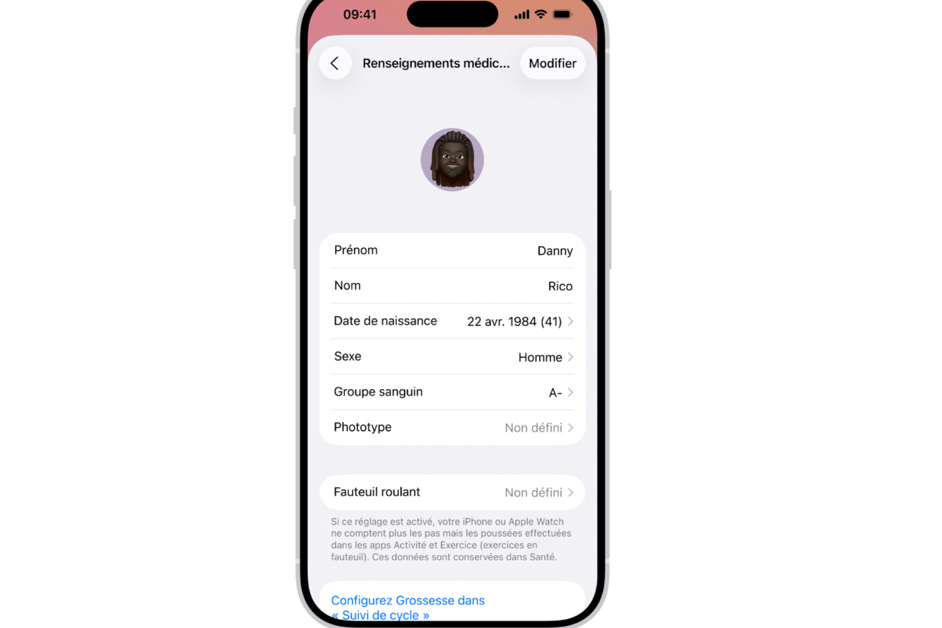Fiche medicale iPhone