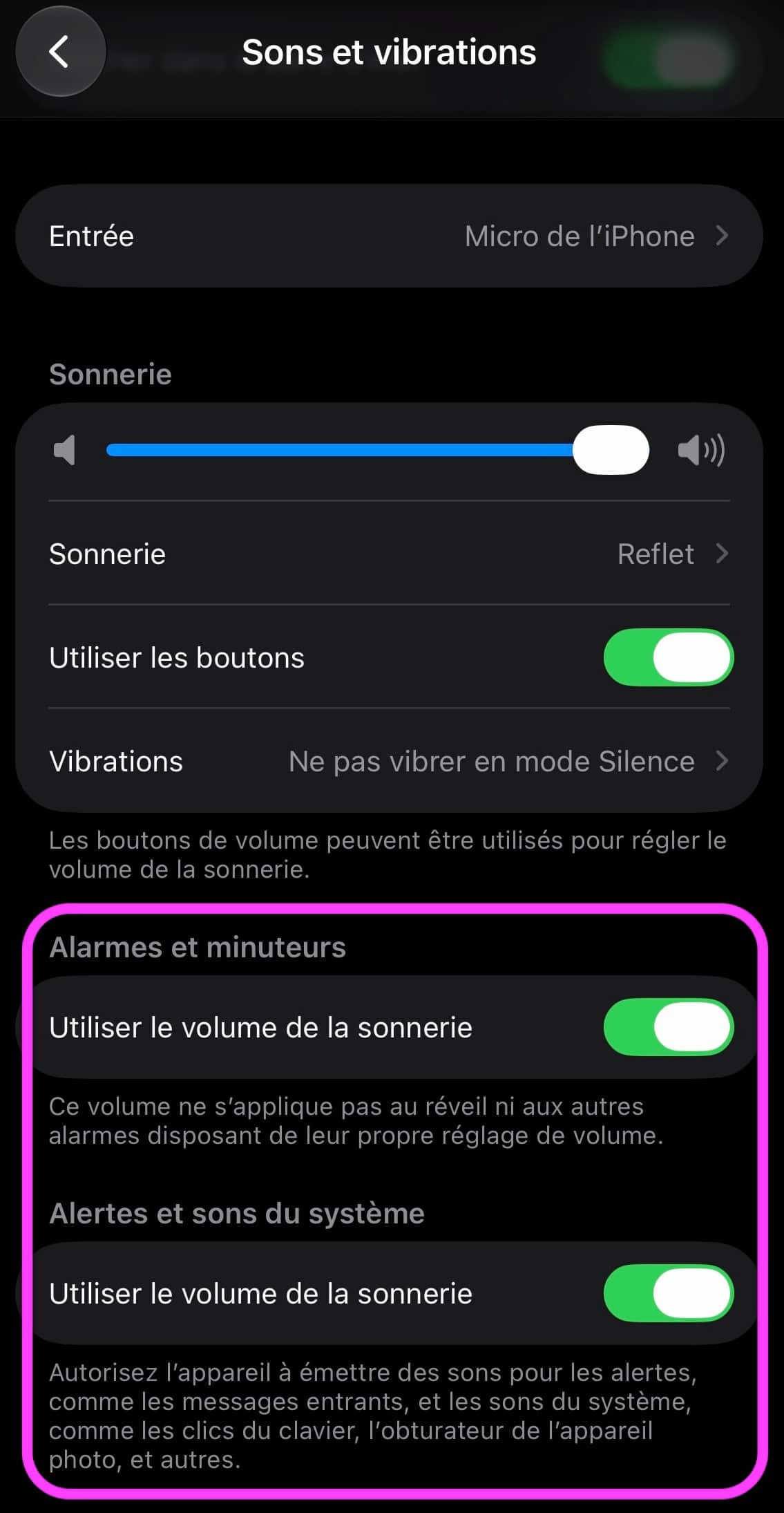 Réglages volumes iOS 27